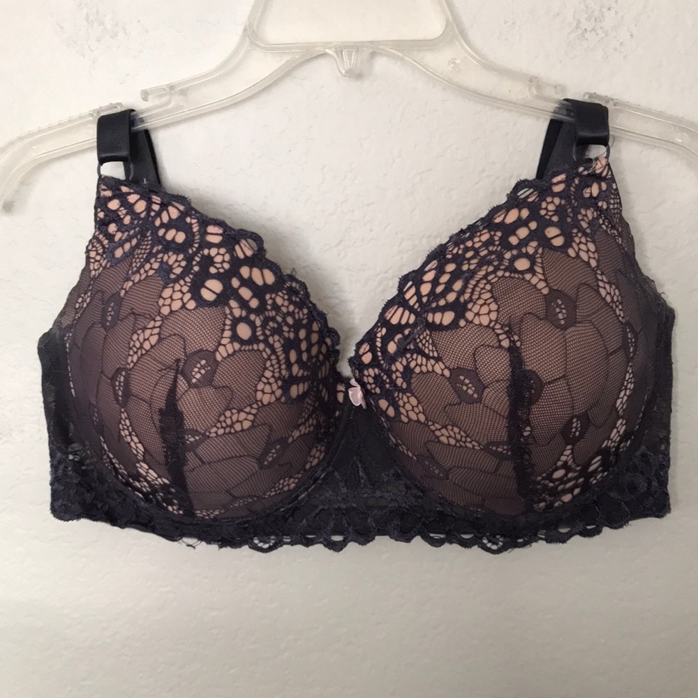 NEW YOUMITA GREYISH BLUE LACEY LIGHTLY LINED W/ UNDERWIRE PUSH-UP BRA  SIZE 40DD